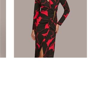 Donna Karan Black and Red Long Sleeve Dress